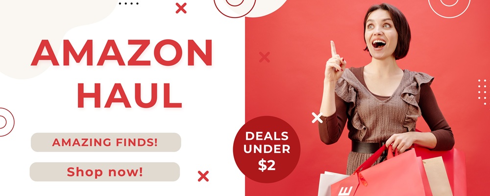 Happy Woman shopping at Amazon Haul