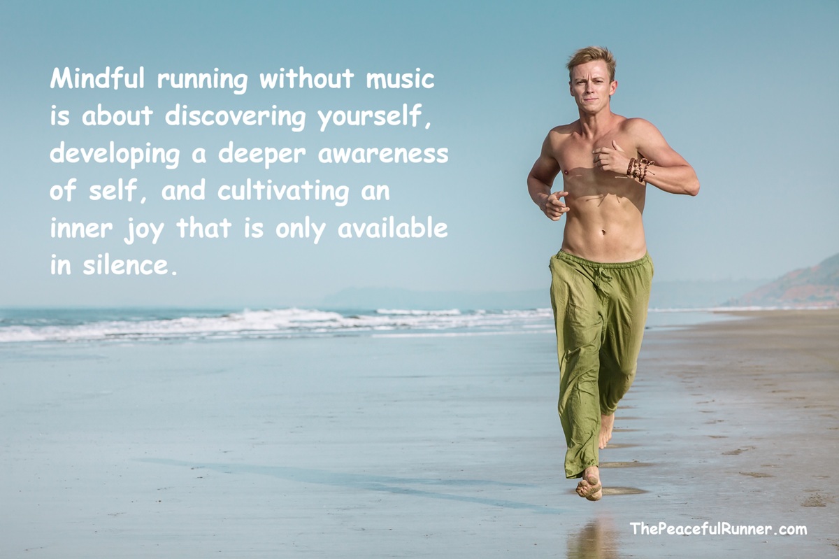Male running mindfully on beach Without Music