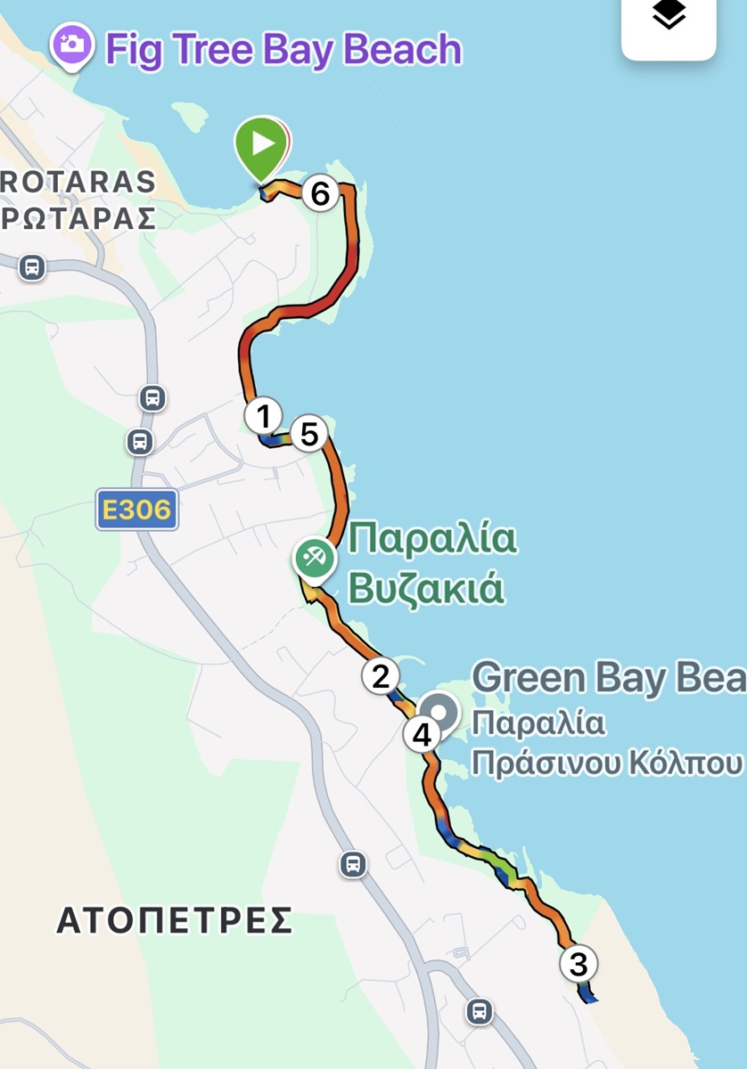Route map of south trail Protaras Route map of the quieter run south from Fig Tree Bay towards Green Bay