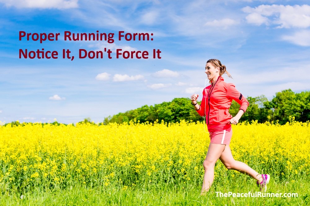Woman running with relaxed, upright running form beside a field of yellow flowers
